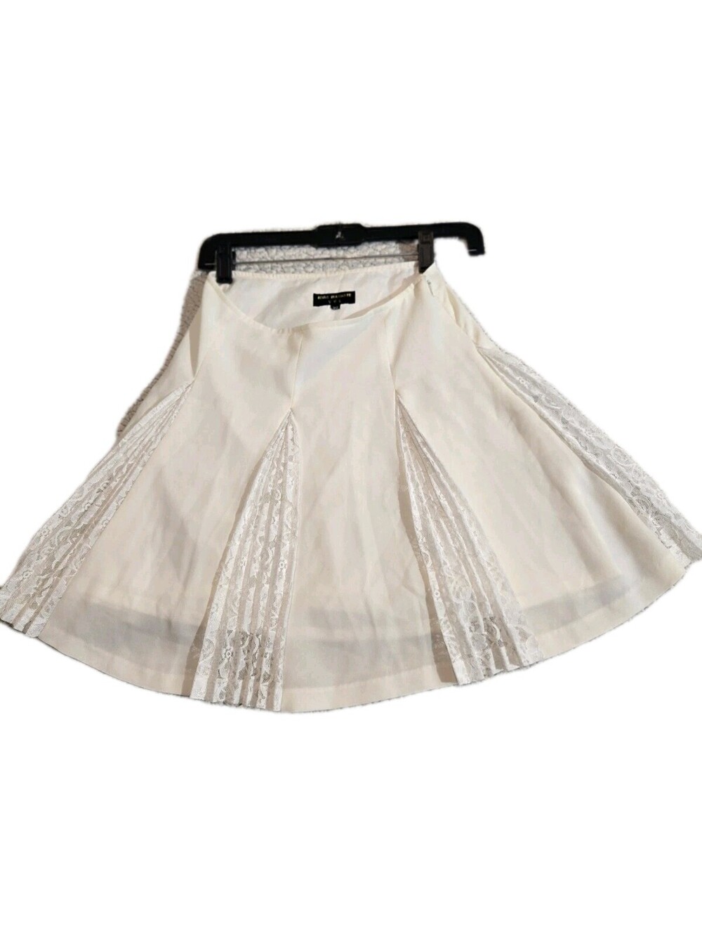 jesus diamante Japan Sz 38 (M) Mini Skirt Ivory Pleated Lace Inserts Whimsy...